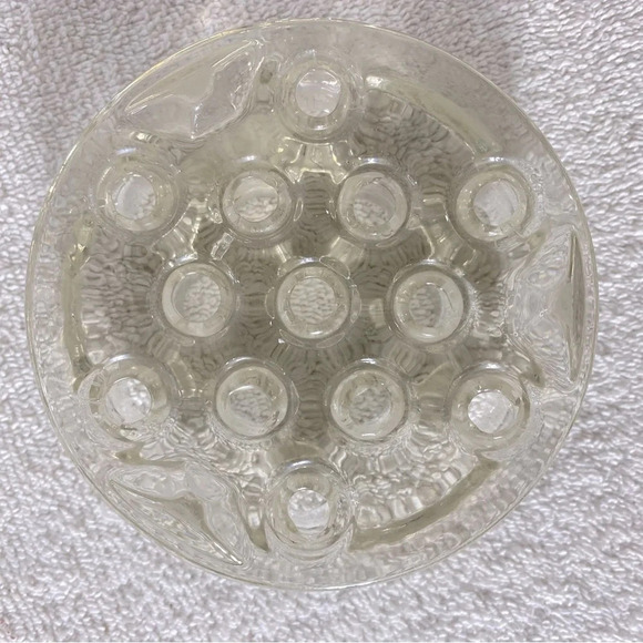 Vintage Clear Glass 13 Hole Flower  Frog Flower Holder Stem Holder Arrangement - Picture 1 of 11